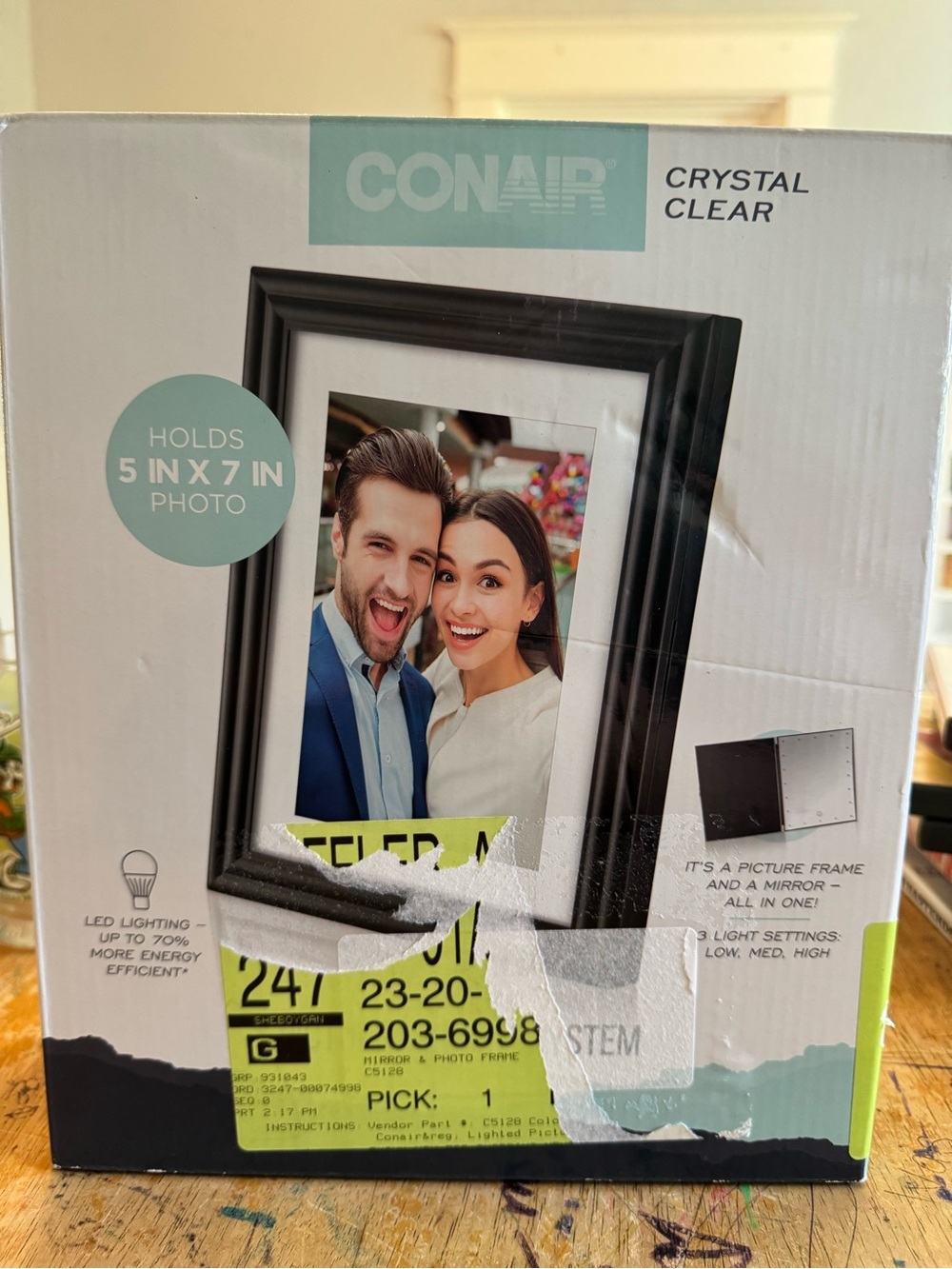 Conair Crystal Clear 5x7 Black Picture Frame with 3 setting LED lights